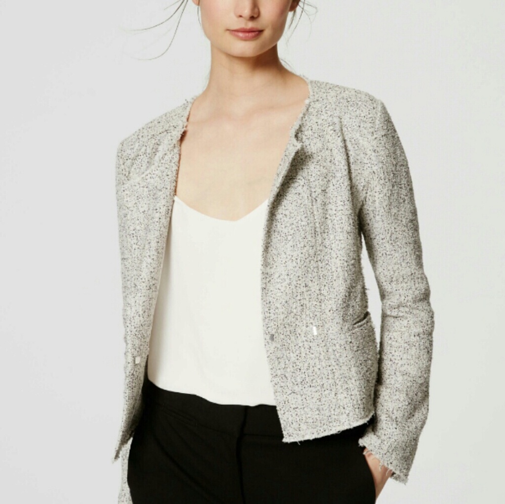 LOFT White Tweed Fringe Edge Blazer 8P